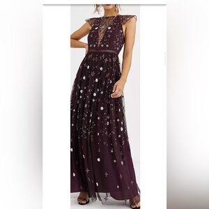 Pretty Embroidered Floral and Sequin Mesh Maxi Dress